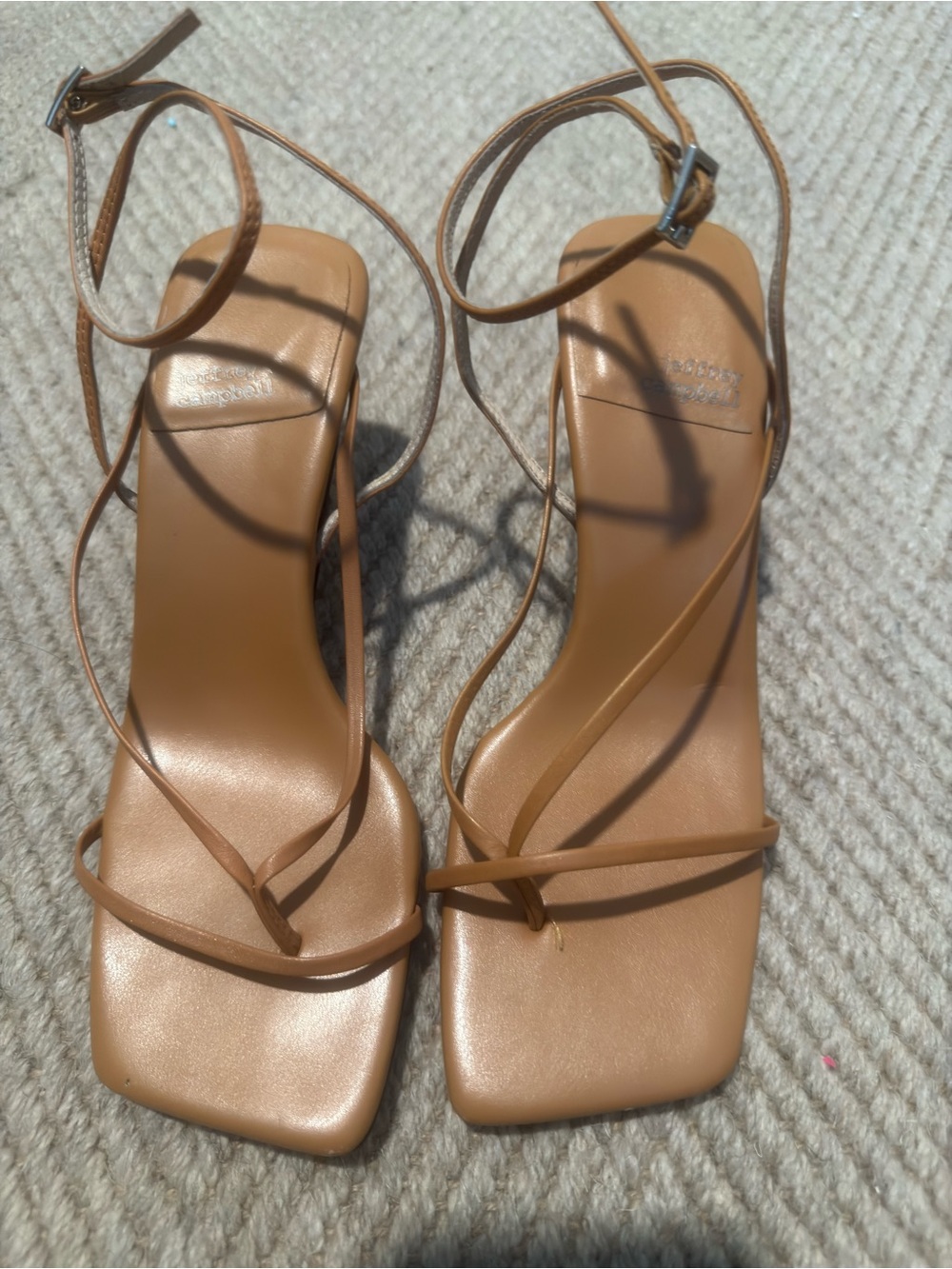Jeffrey Campbell Tan Strappy Square-Toe Wrap Heels